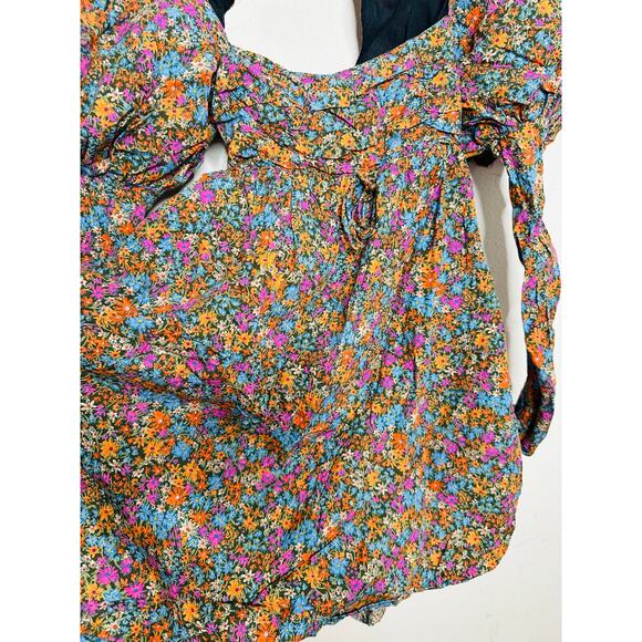FOR LOVE AND LEMONS Multicolored Floral 100%Cotton Empire Brittany Mini Dress XS - Picture 10 of 16